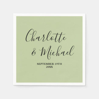 Sage Green Script Minimalist Wedding Servet