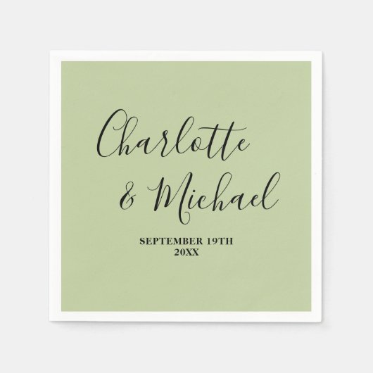Sage Green Script Minimalist Wedding Servet (Voorkant)