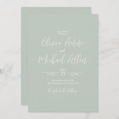 Sage Green Script Modern Wedding Invitation Kaart (Voorkant / Achterkant)
