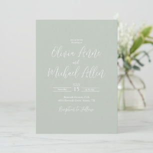 Sage Green Script Modern Wedding Invitation Kaart