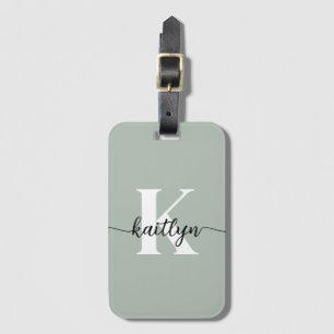 Sage Green Script Monogram Bagagelabel