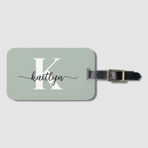 Sage Green Script Monogram Bagagelabel