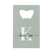 Sage Green Script Monogram Creditkaart Flessenopener (Voorkant)