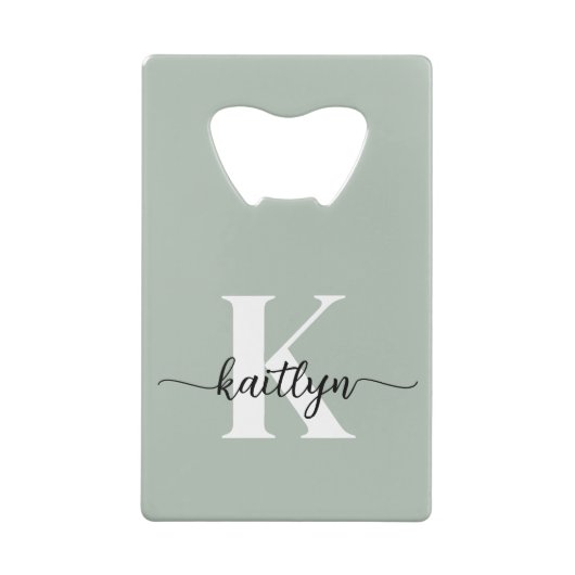 Sage Green Script Monogram Creditkaart Flessenopener (Achterkant)
