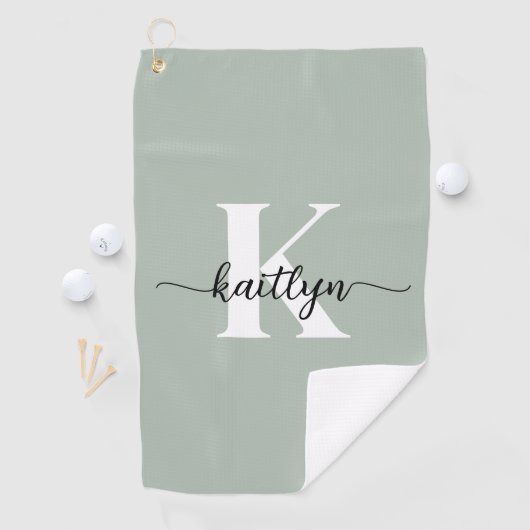 Sage Green Script Monogram Golfhanddoek (Insitu)