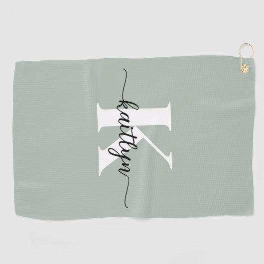 Sage Green Script Monogram Golfhanddoek (Horizontaal)