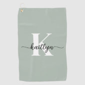 Sage Green Script Monogram Golfhanddoek (Voorkant)