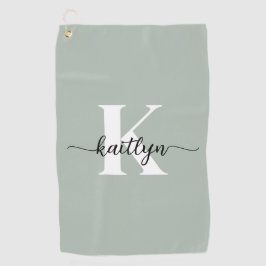 Sage Green Script Monogram Golfhanddoek