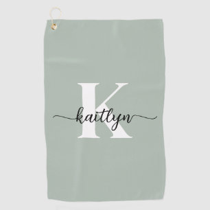 Sage Green Script Monogram Golfhanddoek