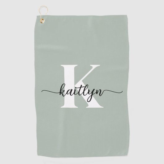 Sage Green Script Monogram Golfhanddoek (Voorkant)
