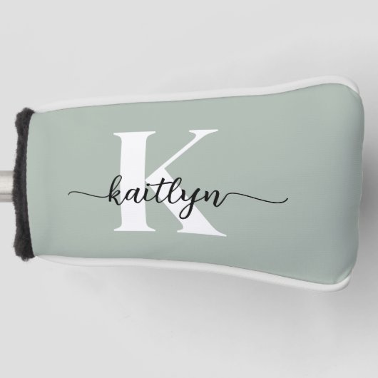 Sage Green Script Monogram Golfheadcover (Voorkant)