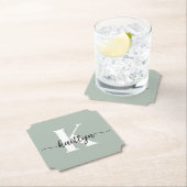 Sage Green Script Monogram Kartonnen Onderzetters (Insitu)