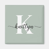 Sage Green Script Monogram Magneet (Voorkant)