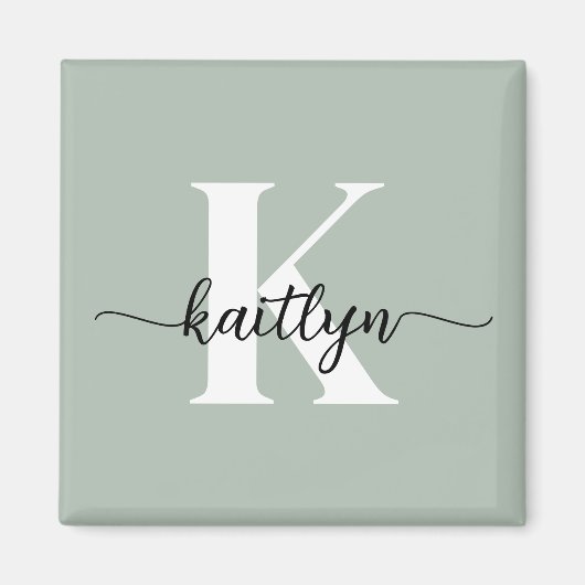 Sage Green Script Monogram Magneet (Voorkant)