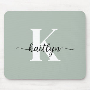 Sage Green Script Monogram Muismat