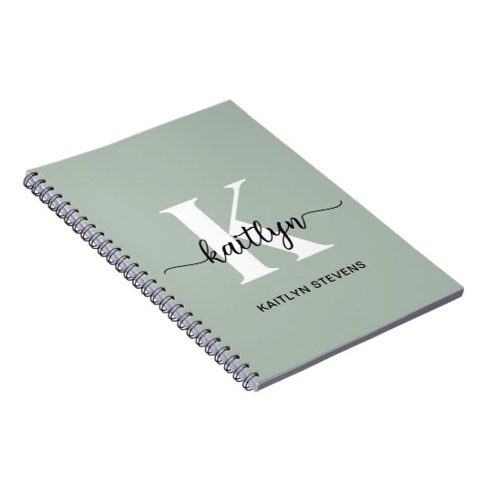 Sage Green Script Monogram Notitieboek (Rechterzijde)