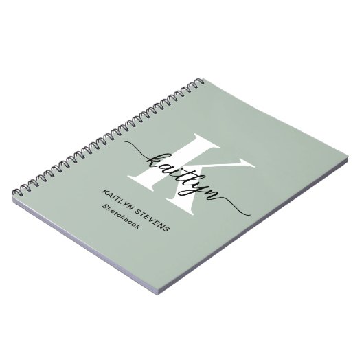 Sage Green Script Monogram Notitieboek (Linkerzijde)