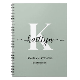 Sage Green Script Monogram Notitieboek