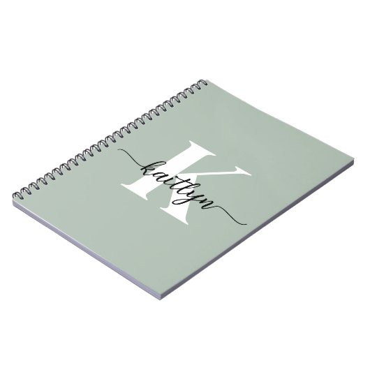 Sage Green Script Monogram Notitieboek (Linkerzijde)