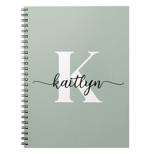 Sage Green Script Monogram Notitieboek (Voorkant)