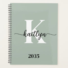 Sage Green Script Monogram Planner