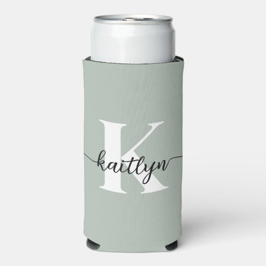 Sage Green Script Monogram Seltzer Blikjeskoeler (Seltzer Voorkant)