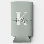 Sage Green Script Monogram Seltzer Blikjeskoeler (Achterkant)