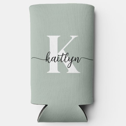 Sage Green Script Monogram Seltzer Blikjeskoeler (Voorkant)