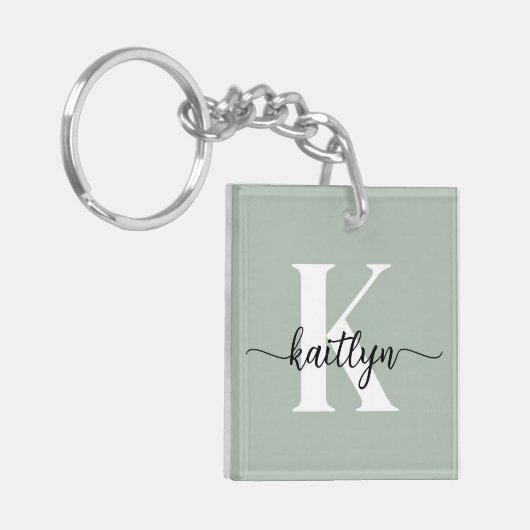 Sage Green Script Monogram Sleutelhanger (Voorkant Links)