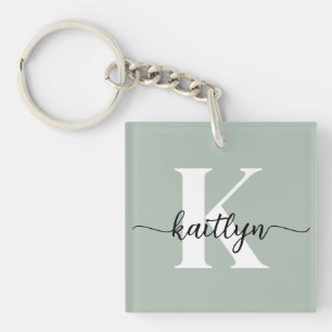Sage Green Script Monogram Sleutelhanger