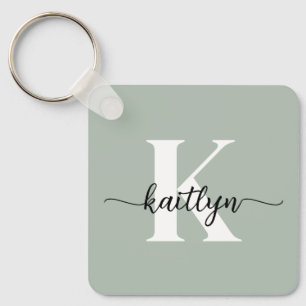 Sage Green Script Monogram Sleutelhanger
