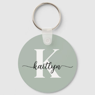 Sage Green Script Monogram Sleutelhanger
