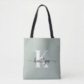 Sage Green Script Monogram Tote Bag (Voorkant)