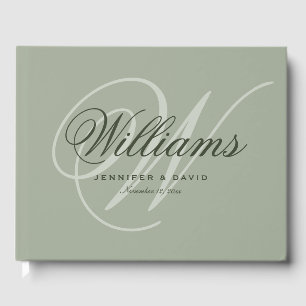  Sage Green Script Monogram Weddenschap Gastenboek