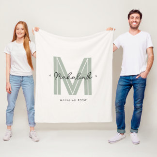Sage Green Script Naam Monogram Fleece Deken