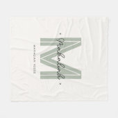 Sage Green Script Naam Monogram Fleece Deken (Voorkant (Horizontaal))