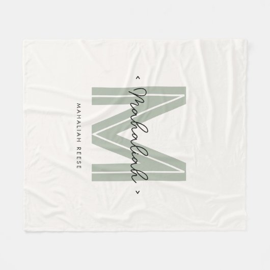 Sage Green Script Naam Monogram Fleece Deken (Voorkant (Horizontaal))