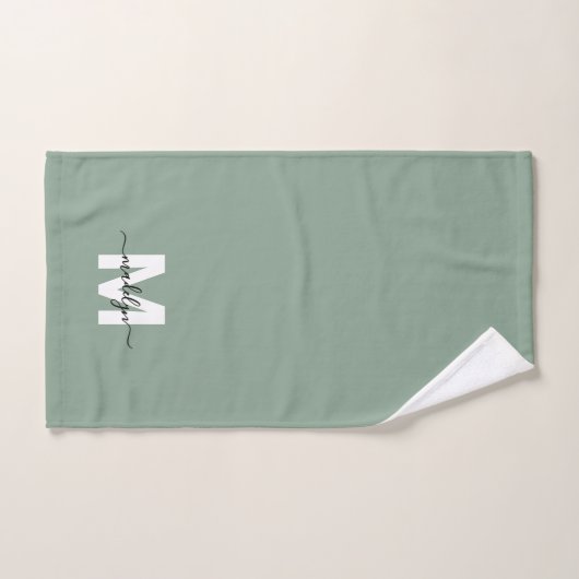 Sage Green Script Naam Monogram Handdoek (Handdoek)
