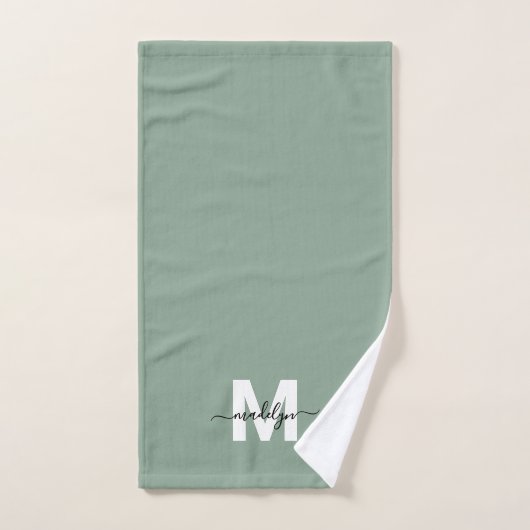 Sage Green Script Naam Monogram Handdoek (Handdoek)