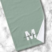 Sage Green Script Naam Monogram Handdoek