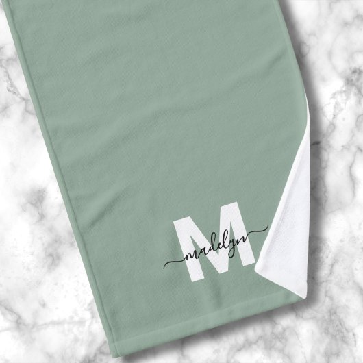 Sage Green Script Naam Monogram Handdoek