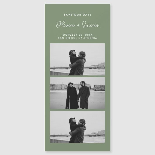 Sage Green Script Photo Strip Magnetic Wedding (Voorkant)