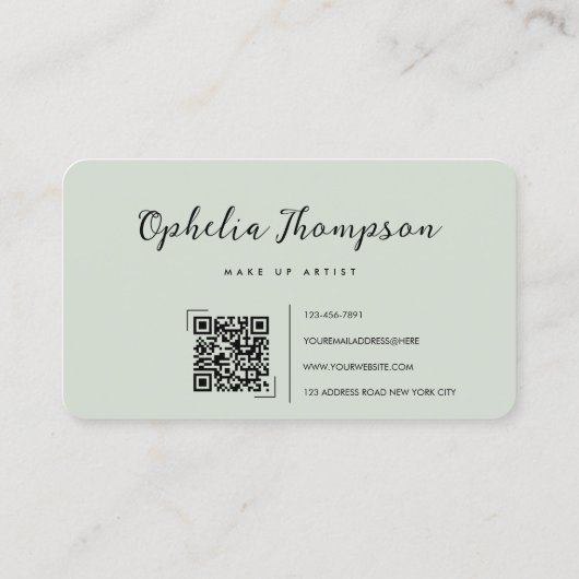 Sage Green Script QR-code Visitekaartje (Achterkant)
