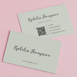 Sage Green Script QR-code Visitekaartje