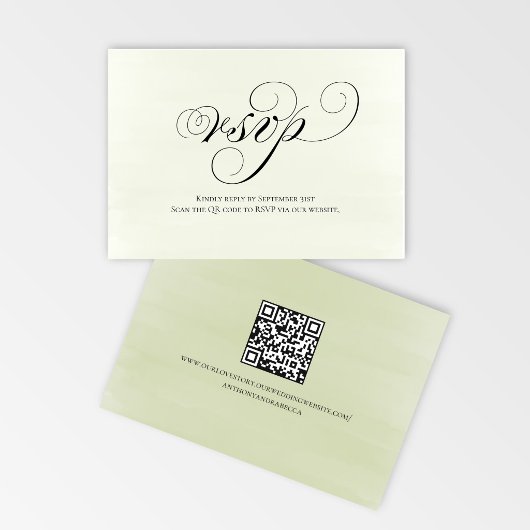 Sage Green Script QR Code Wedding RSVP Response Kaartje