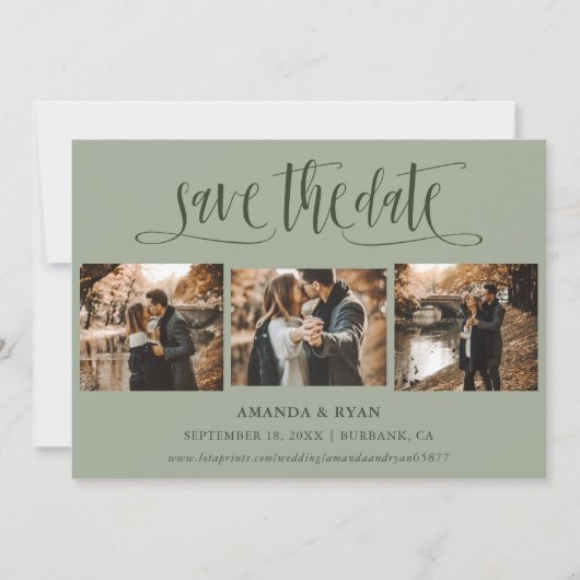 Sage Green Script Trouwfoto Sla de datum op Save The Date (Voorkant)