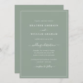 Sage Green Script Wedding Invitation Kaart (Voorkant / Achterkant)