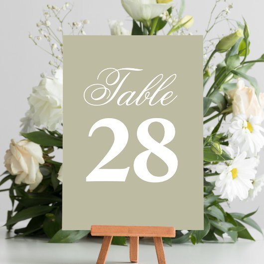 Sage Green Script Wedding Table Number  Kaart