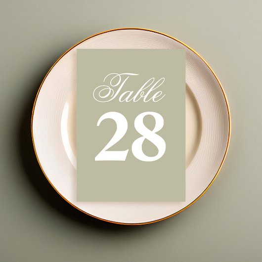 Sage Green Script Wedding Table Number  Kaart