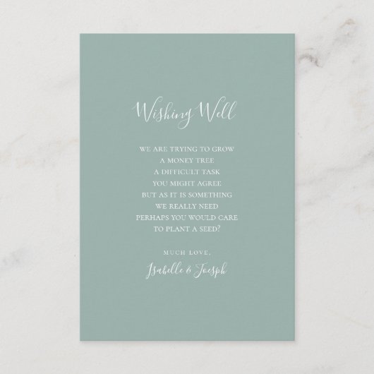 Sage Green Script Wedding Wishing Well Kaart (Voorkant)